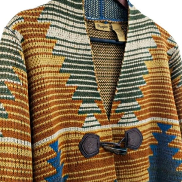 Wrangler Vintage 70s Western Cowichan Colorful Mixed Media Tribal Knit Sweater - Picture 5 of 15